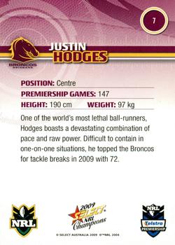 2009 Select NRL Champions #7 Justin Hodges Back